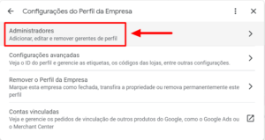 Acessar a página de administradores do Perfil da empresa no Google Acessar a página de administradores do Perfil da empresa no Google